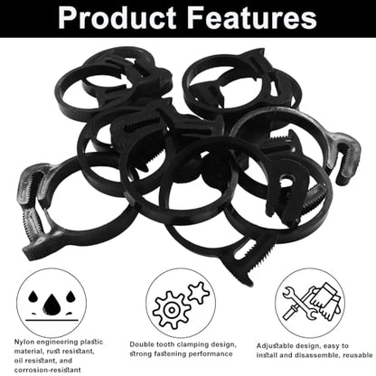 Murtenze 12 Pack Double Gripping Nylon Hose Clamps, Adjustable Plastic Snap Grip Hose Clamps for Connecting Fastening Pipes (37.5-39.5mm (1.5inch)) - size: 37.5-39.5mm (1.5inch)-12Pcs