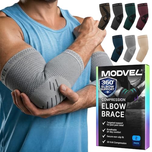 Modvel 2 Pack Elbow Brace for Tendonitis and Tennis Elbow Brace for Women and Men, Elbow Compression Sleeve for Pain Relief and Recovery – Elbow Sleeves Weightlifting Men, Sports & Workout, Arm Brace - color: Gray, size: Small