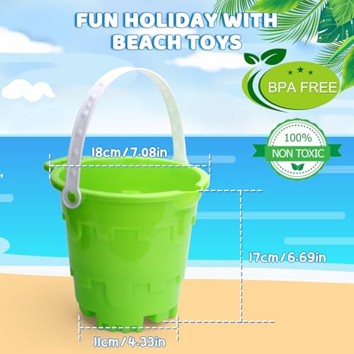 Beach Sand Toy Bucket Gear For Kids Adult, 7" Plastic Beach Castle Mold Buckets, Sand Pail Water Bucket for Summer Party Fishing, Space Saving Outdoor Waterpot for Garden Camping Accessory (3PCS)