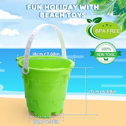 Beach Sand Toy Bucket Gear For Kids Adult, 7" Plastic Beach Castle Mold Buckets, Sand Pail Water Bucket for Summer Party Fishing, Space Saving Outdoor Waterpot for Garden Camping Accessory (3PCS)