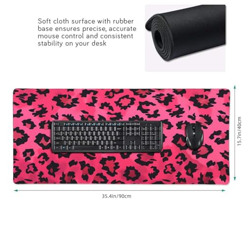 35.4 x 15.7 in, XXL Large Mouse Pad for Desk, Extended Keyboard Mouse Mat for Computer Office, Big Mouse pad with Stitched Edges, Gaming Pc-Pink Leopard Print - color: Pink Leopard Print