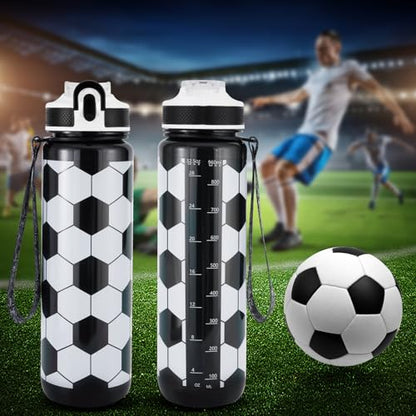 EYQ 32oz Water Bottle with Straw, Time Marker, Blue Purple - color: soccer