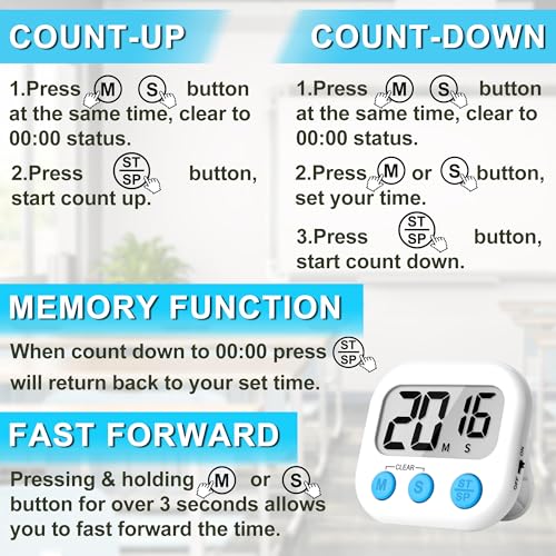 ZILLEEN Classroom Timer for Kids Teachers 2 Pack Digital Timers Black White - color: Black & White