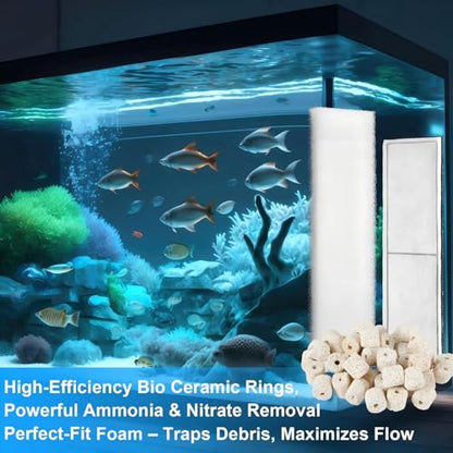 15 Pcs Underwater Filter Media Compatible with Fluval U4, Including 4 Biological Foam Mat, 4 Poly/Carbon, 500g Bio-Ring, 4 Mesh Bags, 2 Grease, Maintenance & Replacement Filter Media Kit - size: Compatible with Fluval U4
