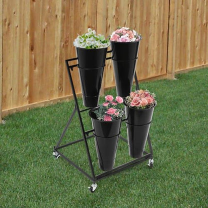 Flower Display Stand with 4 Buckets, 2 Layers, Cut Flowers Shelf Display Holder for Outdoor, Indoor, Patio, Garden, Living Room, Florist, Black - style: 2 Layers 4 Buckets Black
