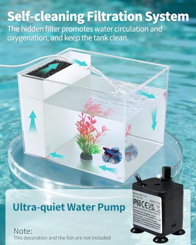 Fish Tank Betta Starter Kit 1 Gallon Desktop Small Aquarium Kit with LED Light and Filter Media & Water Pump– Compact Aquarium for Betta Fish, Small Fish, Shrimp, or Plants
