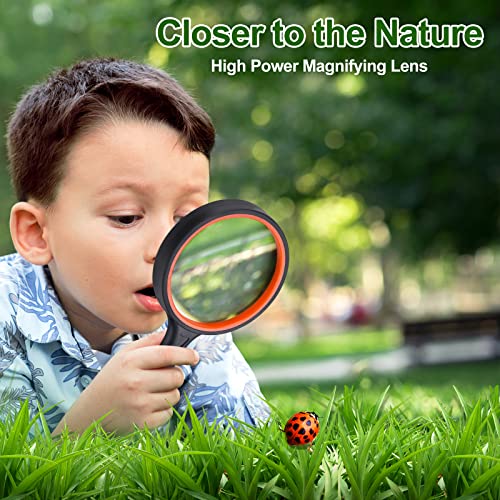 2PCS Upgrade 10X Magnifying Glass, Large Handheld Magnifier Magnafying. Glasses for Kids/Seniors Reading, 3 Inch Shatterproof Lupa Magnify Glass Lens, Rubber Handle - for Observation