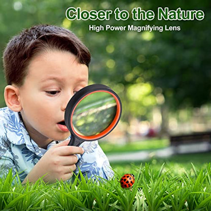 2PCS Upgrade 10X Magnifying Glass, Large Handheld Magnifier Magnafying. Glasses for Kids/Seniors Reading, 3 Inch Shatterproof Lupa Magnify Glass Lens, Rubber Handle - for Observation