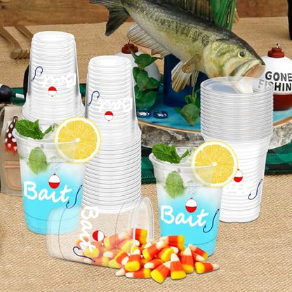 50Pcs Fishing Party Cups, 12oz Fishing Plastic Cups for Fishing Birthday Wedding Favors Bridal Supplies Baby Shower Tea Party Decorations