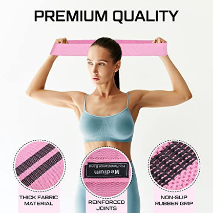 12 Pcs Fabric Resistance Bands for Working Out Non-Slip Booty Exercise Loop Bands for Women Men Glutes Hip Thigh Butt Yoga Pilates Fitness Gym, Light Medium Heavy - color: Pink, style: Medium Resistance