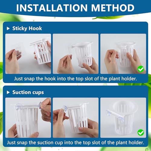 Novabright 2 Pack New Upgraded Large Aquarium Plant Holder with Hydroponic Cup 3.37 Inch Sick Hook and Suction Cup for Fish Tank Aquaponic Plant Cultivation and Aquascape Accessories Decoration(White)