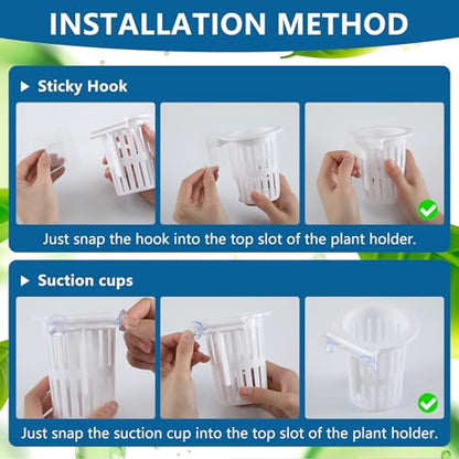 Novabright 2 Pack New Upgraded Large Aquarium Plant Holder with Hydroponic Cup 3.37 Inch Sick Hook and Suction Cup for Fish Tank Aquaponic Plant Cultivation and Aquascape Accessories Decoration(White)