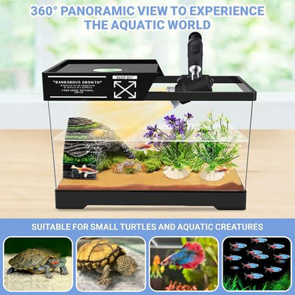 GOZILLA Mini Turtle Tank Kit with Adjustable Lamp, Upgrade PC Hermit Crab Tank, Small Turtle Starter Kit with Lid, Resin Hideout for Baby Turtles and Crabs (11.8×7.24×7.1''/Black Kit) - color: Black-HIll