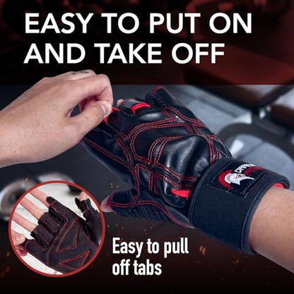 Genuine Leather Gym Gloves for Men Women, Wrist Wrap Support Workout Gloves for Weight Lifting Crossfit Deadlift Barbell Exercise Palm Padding Callus Protection Grips - size: X-Small