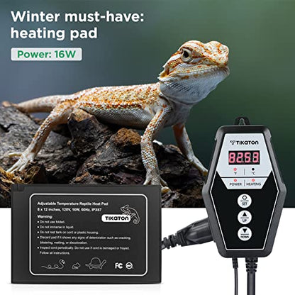 Reptile Heating Pad and Digital Thermostat Combo Set, Under Tank Heater for 10-20gal/30-40gal Tank, Terrarium Heat Mat for Turtle/Snake/Lizard/Frog/Spider/Plant Box - size: 1 Pack-12" X 8"