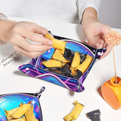 Small Alien Fish Leather Storage Tray - Double Sided PVC Tray Organizer for Keys, Jewelry, Desk & Vanity with Snap Closure - size: Small