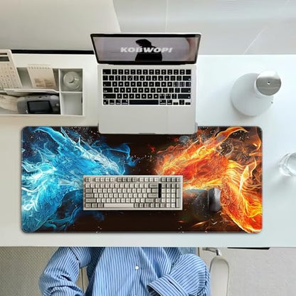 35.4 x 15.7 in, XXL Large Mouse Pad for Desk, Extended Keyboard Mouse Mat for Computer Office, Big Mouse pad with Stitched Edges, Gaming Pc-Ice Dragon fire Dragon - color: Ice Dragon fire Dragon