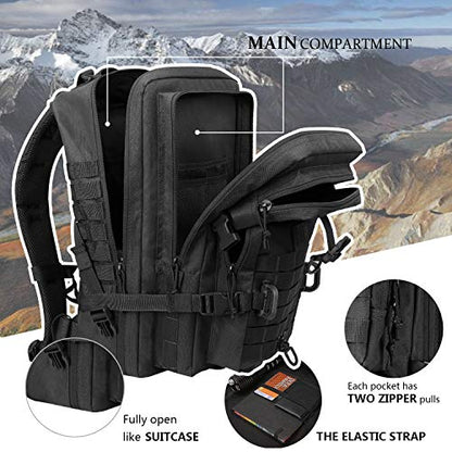 Hannibal Tactical MOLLE Assault Backpack, Tactical Backpack Military Army Camping Rucksack - color: Black