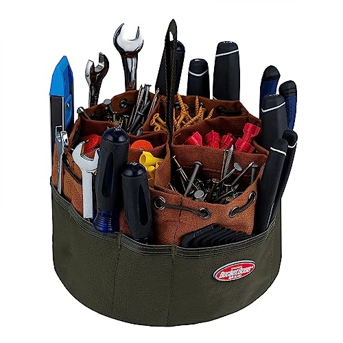 BucketBoss 25001 Canvas Organizer Parachute Bag with 19 Pockets for Nails,Screws, and Bolts in Brown