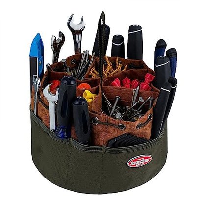 BucketBoss 25001 Canvas Organizer Parachute Bag with 19 Pockets for Nails,Screws, and Bolts in Brown