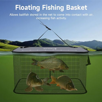 SANLIKE Floating Fishing Basket Collapsible Fishing Net Cage, Rubber Coated Net Fish Basket for Live Caught Fish Minnows Bait Bucket Minnow Trap, 24L/40L/59L，Black/Grey - color: S-24L-Grey