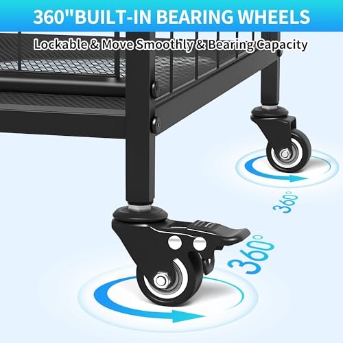 Sports Equipment Organizer,Garage Ball Storage Rack with Basketball Rack with Hooks and Rolling Wheels Cart (BLACK)