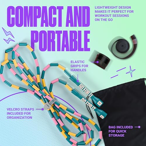 Sportbit Custom-Fit Beaded Jump Rope – Adjustable Length for Kids & Adults, Men & Women – Durable Fitness Rope for Gym & Home - color: Green/Pink/Yellow