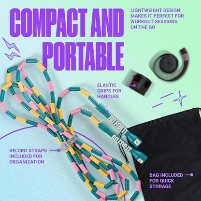 Sportbit Custom-Fit Beaded Jump Rope – Adjustable Length for Kids & Adults, Men & Women – Durable Fitness Rope for Gym & Home - color: Green/Pink/Yellow
