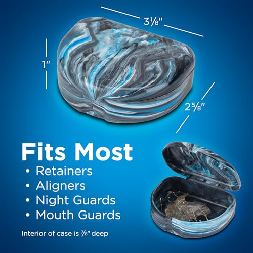Practicon Marble Retainer Cases, Orthodontic Aligner Case, Mouth Guard Holder (3 Pack) (Black & Blue) - color: Black & Blue
