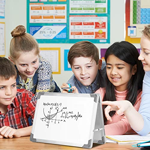 Small Dry Erase White Board - 12" x 16" Mini Easel Desktop Double Sided Whiteboard, Portable Magnetic Board on Table Top with Holder for Drawing, Teacher Instruction, Memo Board - color: Gray
