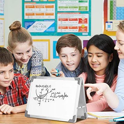 Small Dry Erase White Board - 12" x 16" Mini Easel Desktop Double Sided Whiteboard, Portable Magnetic Board on Table Top with Holder for Drawing, Teacher Instruction, Memo Board - color: Gray