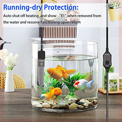 Adjustable Mini Aquarium Heater 5-10 Gallons Submersible Small Fish Tank Heater 50W Digital Display Thermostat External Temperature Controller (50W) - size: 50W