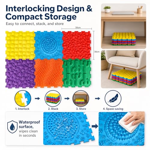 edusense TPU Sensory Floor Mats - Textured Tactile Tiles for Kids - color: Classical