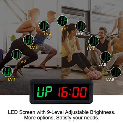 Gym Timer, LED Interval Timer with Remote, Count Down/Up Clock, Stopwatch, Workout Clock for Home Garage Gym Fitness Tabata EMOM 1.5" (Green/Red)