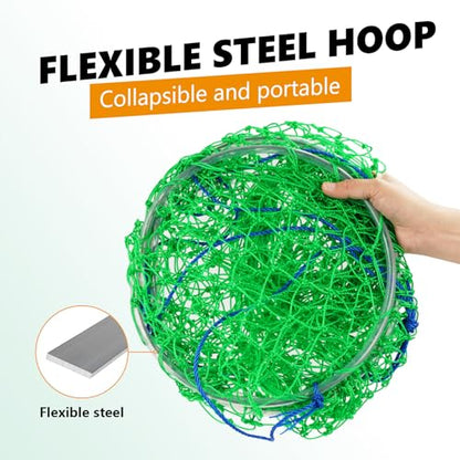 Large Bridge and Pier Fishing Net 32''/39'' Hoop, Foldable Drop Net Pier Fishing for Saltwater with Rope, Landing Net with Nylon Mesh, Collapsible Soft Steel Ring - color: Green, size: M: 32''×36''