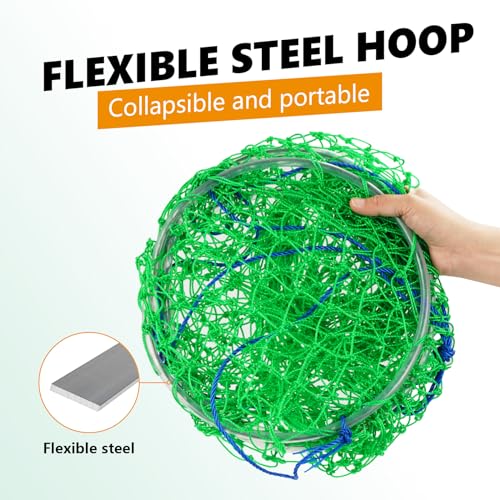 Large Bridge and Pier Fishing Net 32''/39'' Hoop, Foldable Drop Net Pier Fishing for Saltwater with Rope, Landing Net with Nylon Mesh, Collapsible Soft Steel Ring - color: Green, size: L: 39''×36''