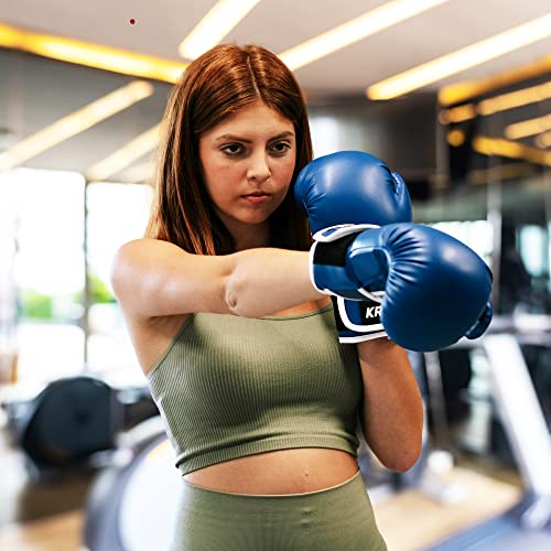 Kruzak Plain Boxing Gloves for Sparring, Kickboxing, Muay Thai, Martial Arts & MMA Fighting - Men & Women Punch Bag Mitts Training and Focus Pads Punching - color: Blue, size: 10 oz