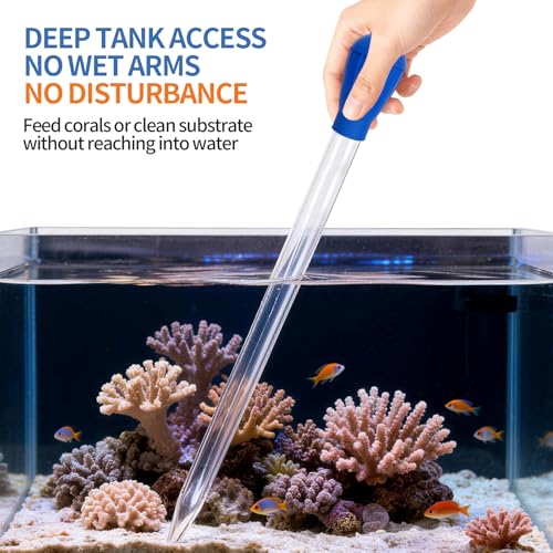 Extra Long Aquarium Coral Feeder Tool with Extension Tube, Deep Tank Fish Feeding Pipette, Long Pipette for Coral and Fish Feeding,Reef Tank Maintenance Accessories（17.7in&11.4in）