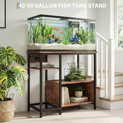 40-50 Gallon Fish Tank Stand, Heavy Duty Aquarium Stand with Power Outlets & Storage Shelves, Industrial Wood Metal Fish Tank Table Cabinet, 600LBS Terrarium Stand Tank Stand for Aquarium, Turtle Reptile Tank - color: Brown