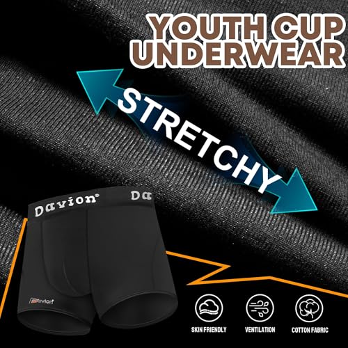 Davion 2-Pack Baseball Cup Youth Boys Underwear with kids Soft Athletic Cup - color: Black-2pack, size: X-Large