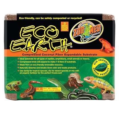 Zoo Med Eco Earth Compressed Coconut Fiber Expandable Substrate - 3 Pack