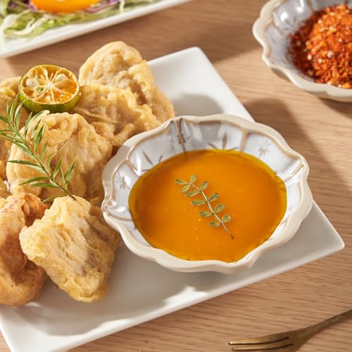 Ceramic Soy Sauce Dish, 2 Oz Beige Dipping Bowls Set, Small Serving Bowls, Set of 2 Mini Dip Plates for Side Dishes, Ketchup, Appetizer, Soy, Vinegar, Sushi, BBQ, Party, Condiments (Q)
