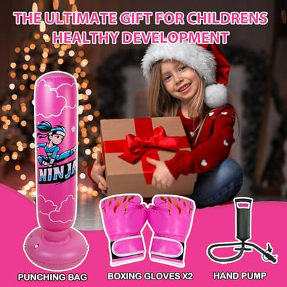 Onirii 66 Inch Kids Inflatable Punching Bag - color: Ninja Pink