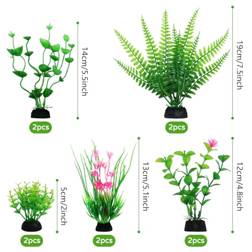 Aquarium Decor, 10pcs Fish Tank Decorations Aquarium Plants, Green Fish Tank Accessories, Mini Fish Tank Plants Plastic Decoration for Aquariums