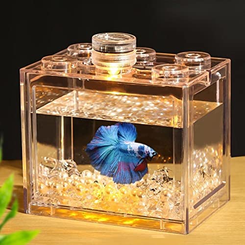 Portable Mini Betta Fish Tank, Small Plastic Acrylic Aquarium with Lid for Desktop, Transparent Travel Fish Bowl for Goldfish Shrimp, Easy to Clean and Carry