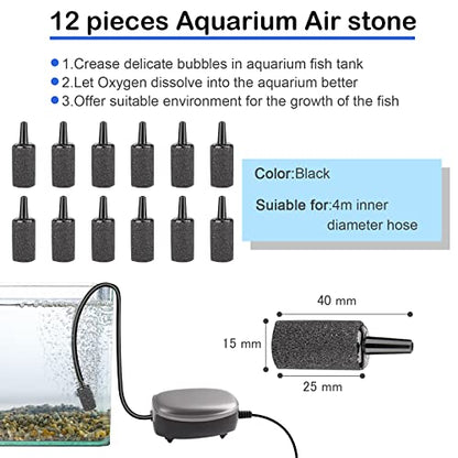 101.7 feet Black Aquarium Airline tubing 12 air Stone for Aquarium 12 Aquarium Check Value for Fish Tank 12 Aquarium Suction Cups 6 Each Aquarium air Controller and I T Hose connectors - size: 101.7 feet aquarium tubing with 55 kits
