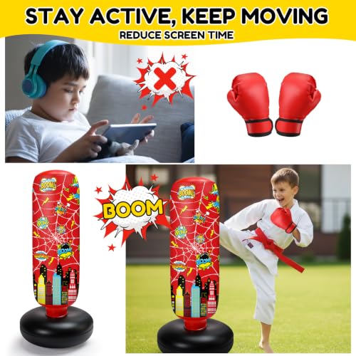 Jenaai 3 in 1 Inflatable Punching Bag for Kids, 40" Boxing Kit