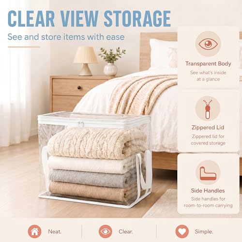 Clear Storage Bins with Lids, Plastic Storage Boxes and Closet Organizers for Under Bed Toy Storage, Foldable Moving Bags for Packing Clothes (White-8PCS, Small: 12.6 x 9.5 x 9.8 in)