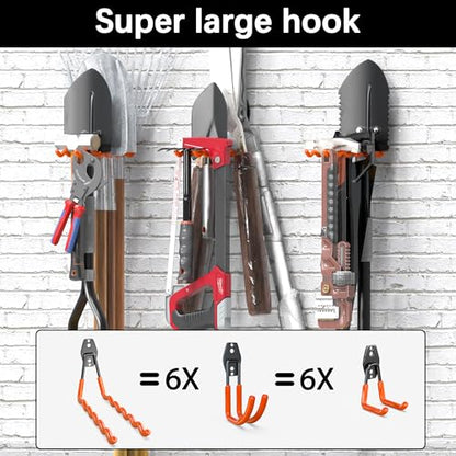 3-H Heavy Duty Garage Wall Hooks 20 Pack, Anti-Slip PVC Coating Wall Mount Garage Storage Utility Hooks, Heavy Load Organizer for Ladders, Yard Tools, Shovel, Weed Eater, Hoses & Bulk Items,Orange | Multi-Purpose Garage Hooks to Organize Garden Lawn Tools