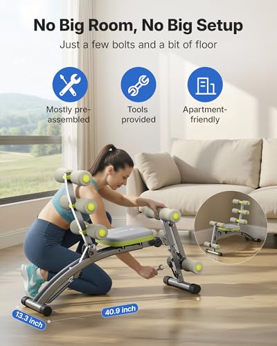MERACH Ab Machine, Adjustable Ab Trainer, Sit Up Exercise Equipment 300LBS - color: Gray Green